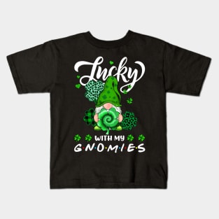 Happy St. Patrick's Day Leopard Tie Dye Shamrock Gnome Kids T-Shirt